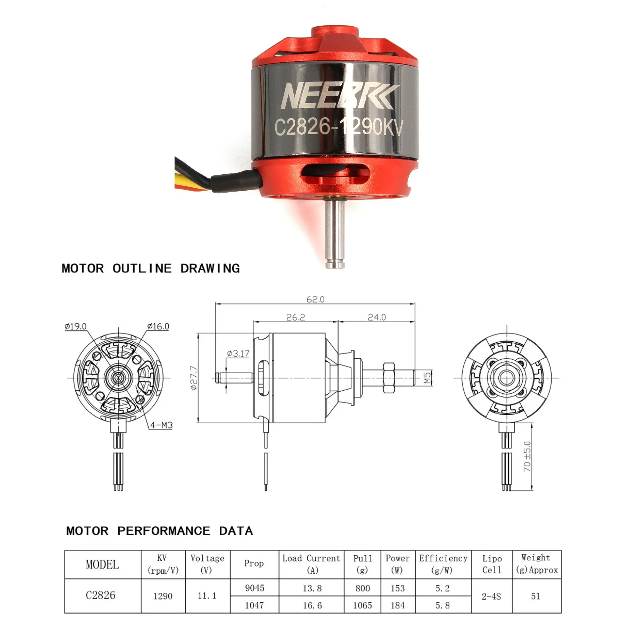 NEEBRC 2826 1290KV 2-4S Outrun - Rc Plane Hobby Zone incelemesi ve fiyatı